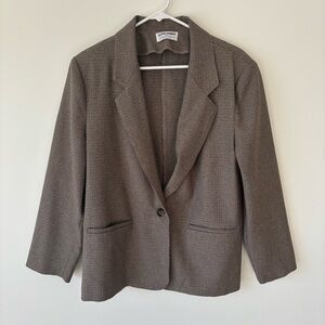 Vintage Alfred Dunner Brown Houndstooth Check Blazer Suit Jacket Shoulder Pads